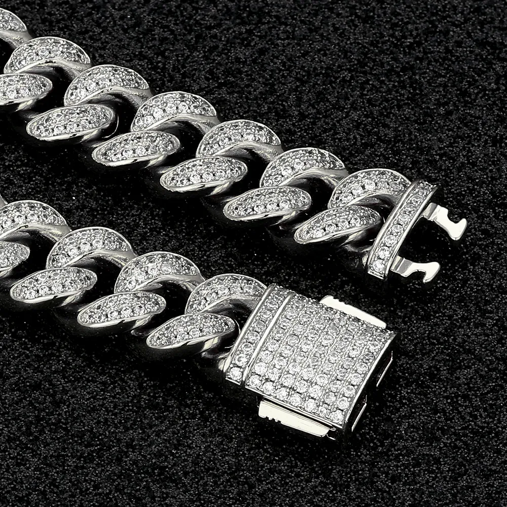 12mm Iced Out Cuban Link Necklace and Bracelet Set in White Gold KRKC