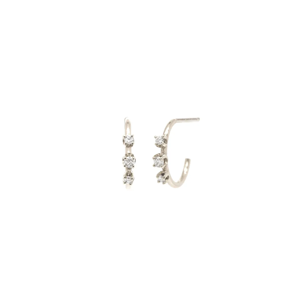 14k 3 Prong Diamond Huggie Hoops