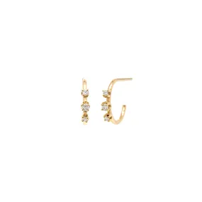 14k 3 Prong Diamond Huggie Hoops