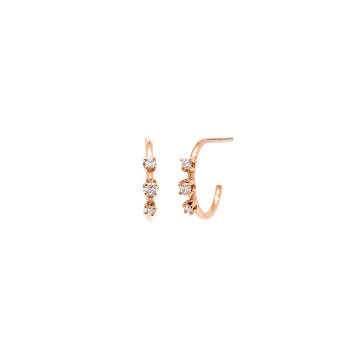 14k 3 Prong Diamond Huggie Hoops