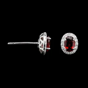 14K White Gold Estate Garnet and Diamond Earrings