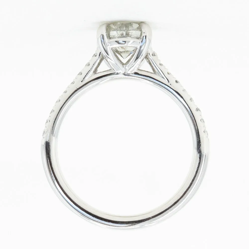 1.50ct Oval Grey Diamond and French Set Diamond Cathedral 4 Prong Solitaire in Platinum