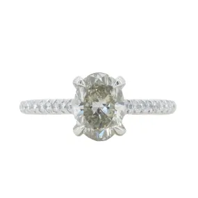 1.50ct Oval Grey Diamond and French Set Diamond Cathedral 4 Prong Solitaire in Platinum