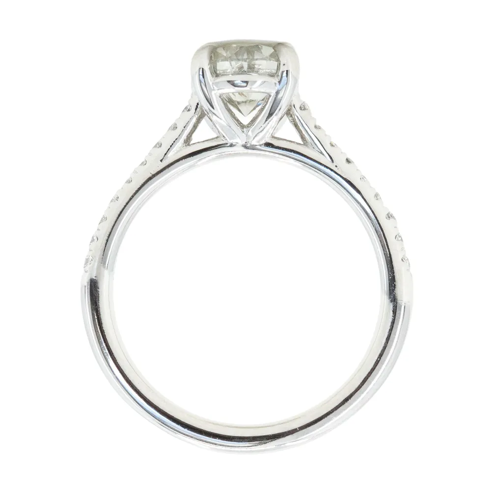 1.50ct Oval Grey Diamond and French Set Diamond Cathedral 4 Prong Solitaire in Platinum