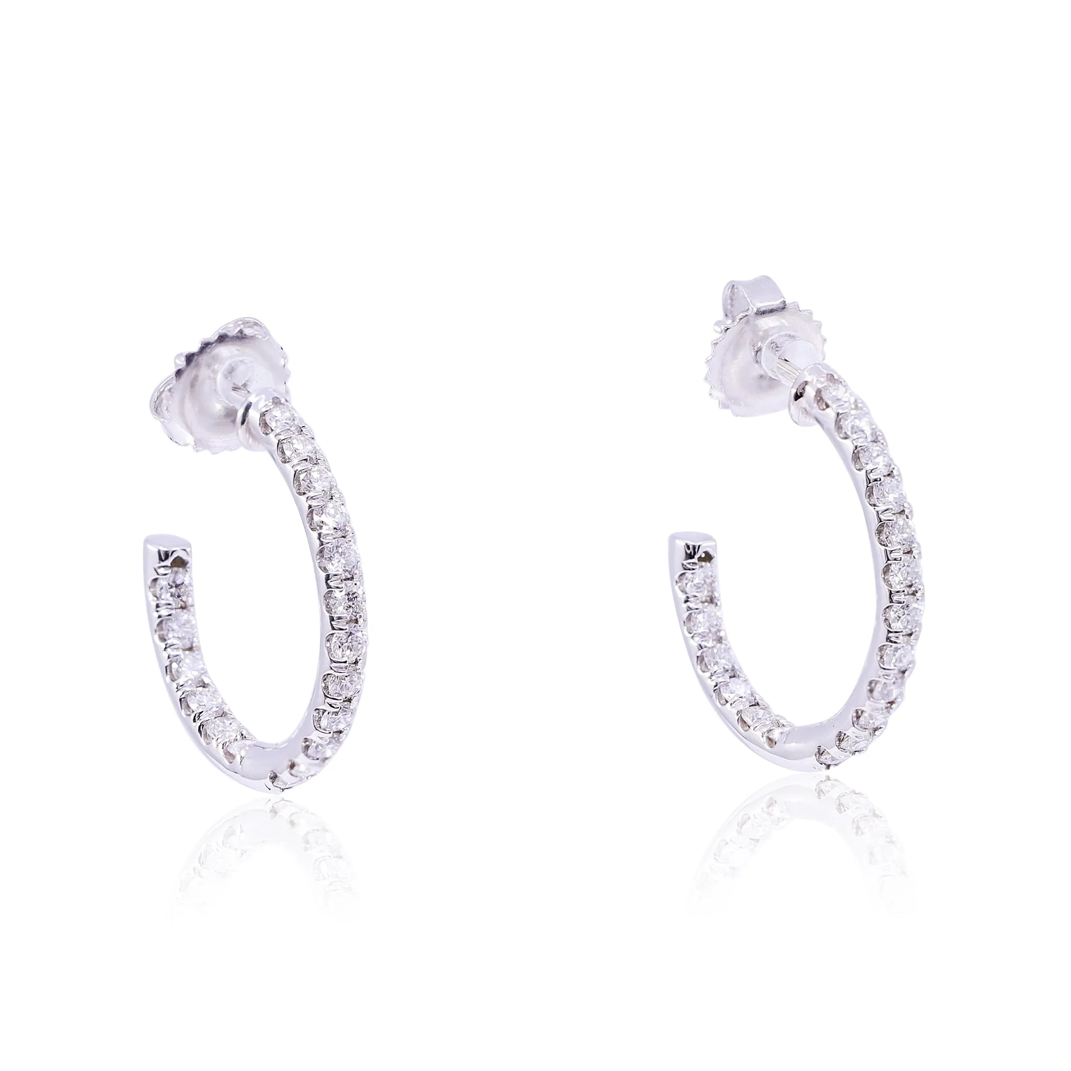 18K WHITE GOLD DIAMOND HOOP EARRINGS 1.10CTW