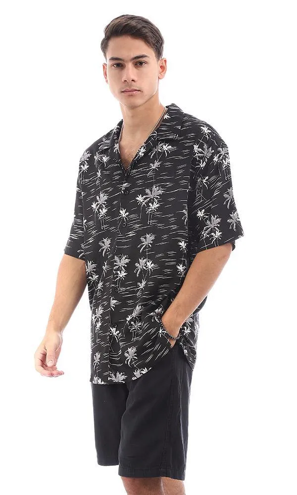 94898 Shor Sleeves Palms Black Summer Shirts