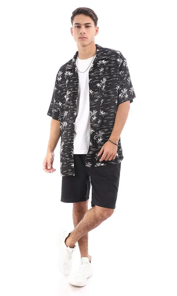 94898 Shor Sleeves Palms Black Summer Shirts