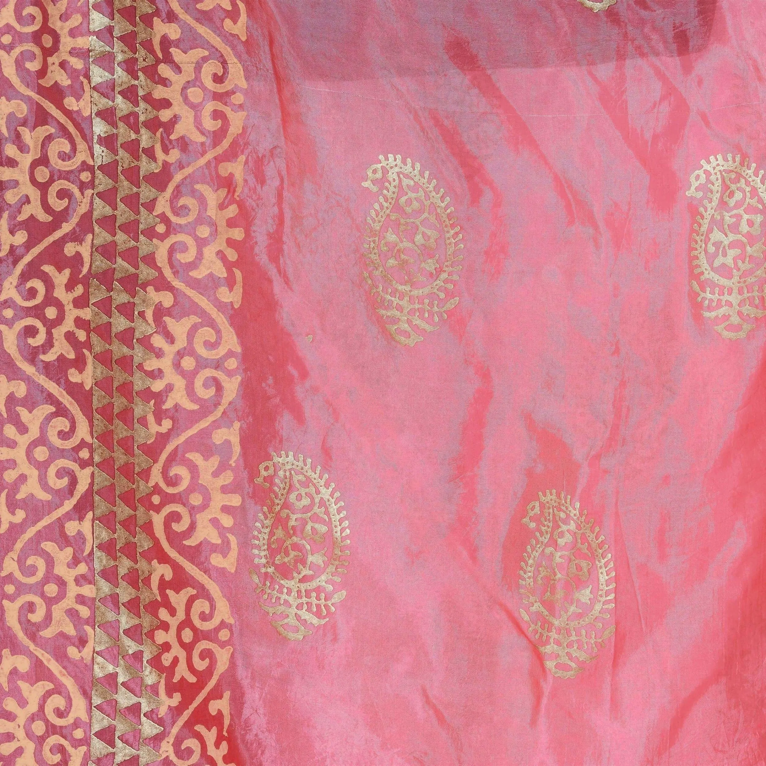 A R Silk Women's Gold Print Silk Light Pink Dupattas and Chunnis