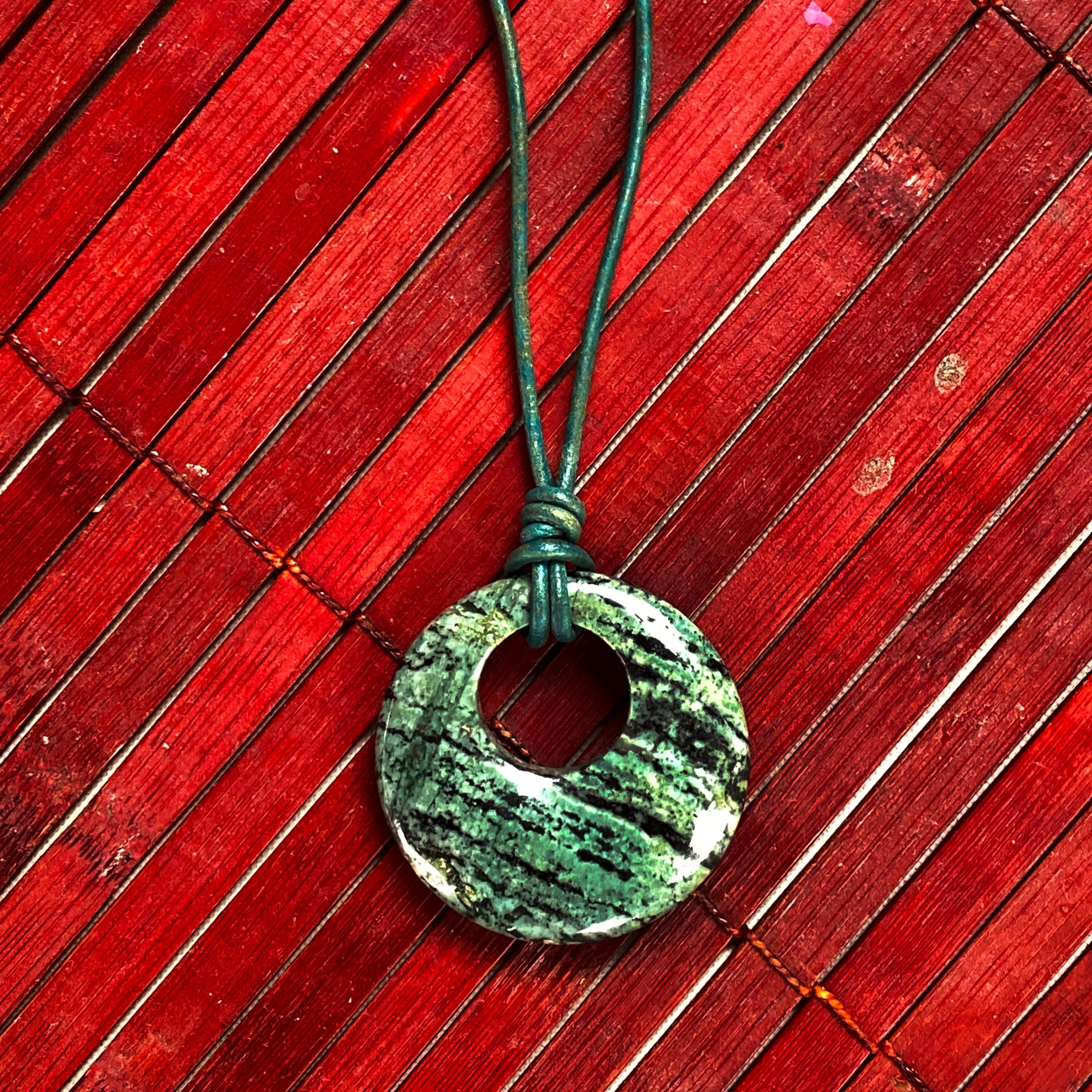 African Turquoise Pendant leather necklace