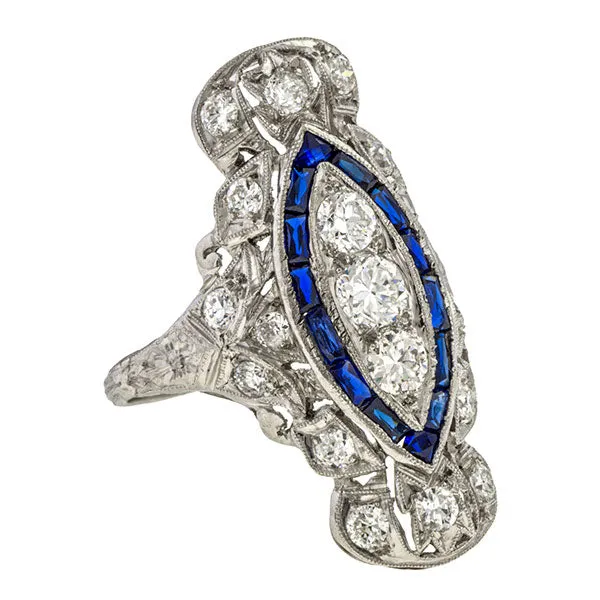 Art Deco Diamond & Sapphire Dinner Ring