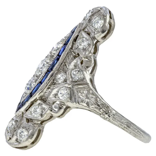 Art Deco Diamond & Sapphire Dinner Ring