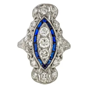 Art Deco Diamond & Sapphire Dinner Ring