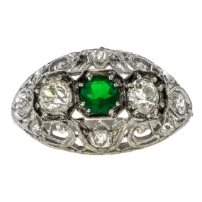 Art Deco Emerald & Diamond Filigree Ring