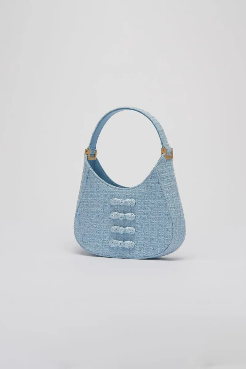 BABY BLUE TWEED MINI TOP HANDLE BAG