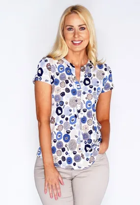 Beige Cirlce Floral Print Top