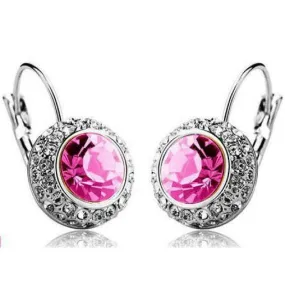 Bejeweled Pink Gem and Rhinestone Click Close Huggie Hoop Earrings