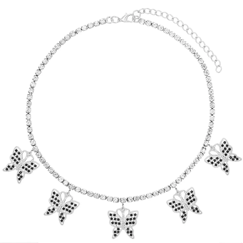 Big Rhinestone Butterfly Pendant Statement Tennis Chain Choker