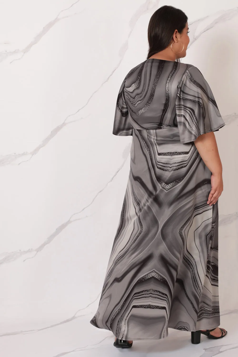 Black Marble Satin Knot Dress