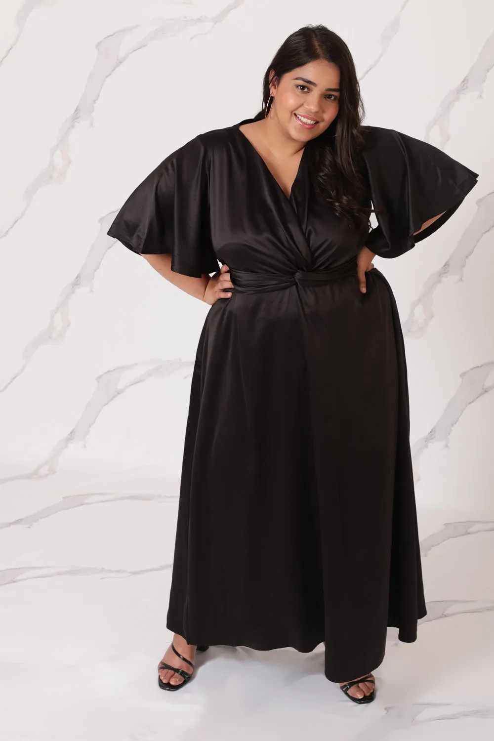 Black Satin Knot Dress