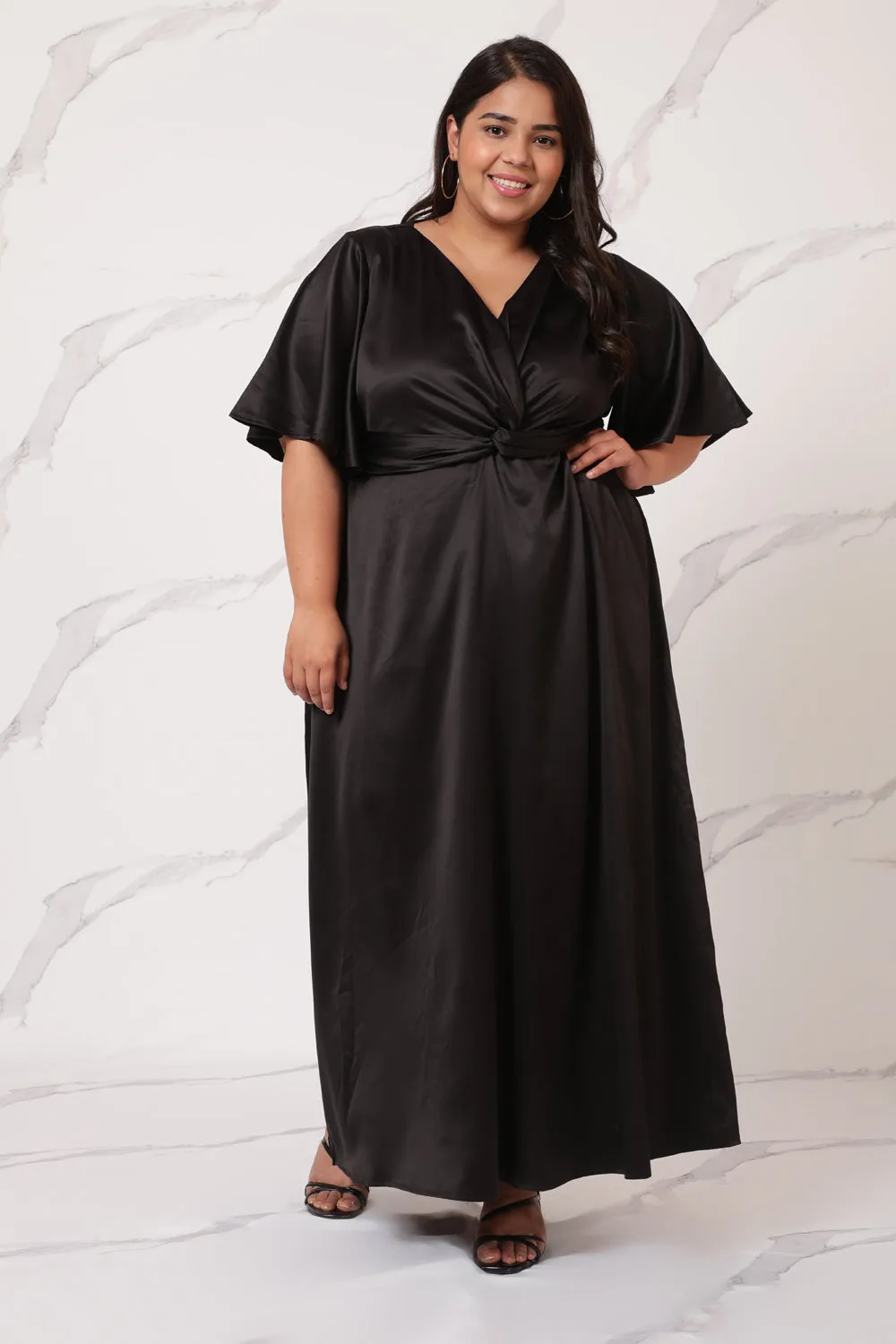 Black Satin Knot Dress