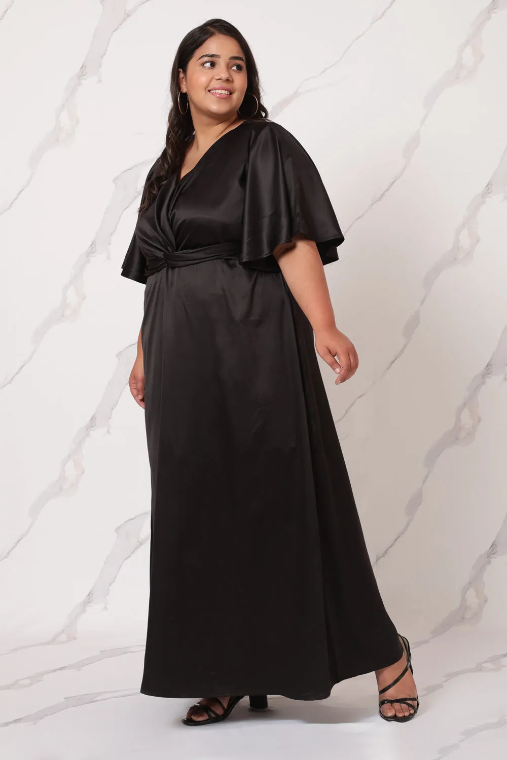 Black Satin Knot Dress