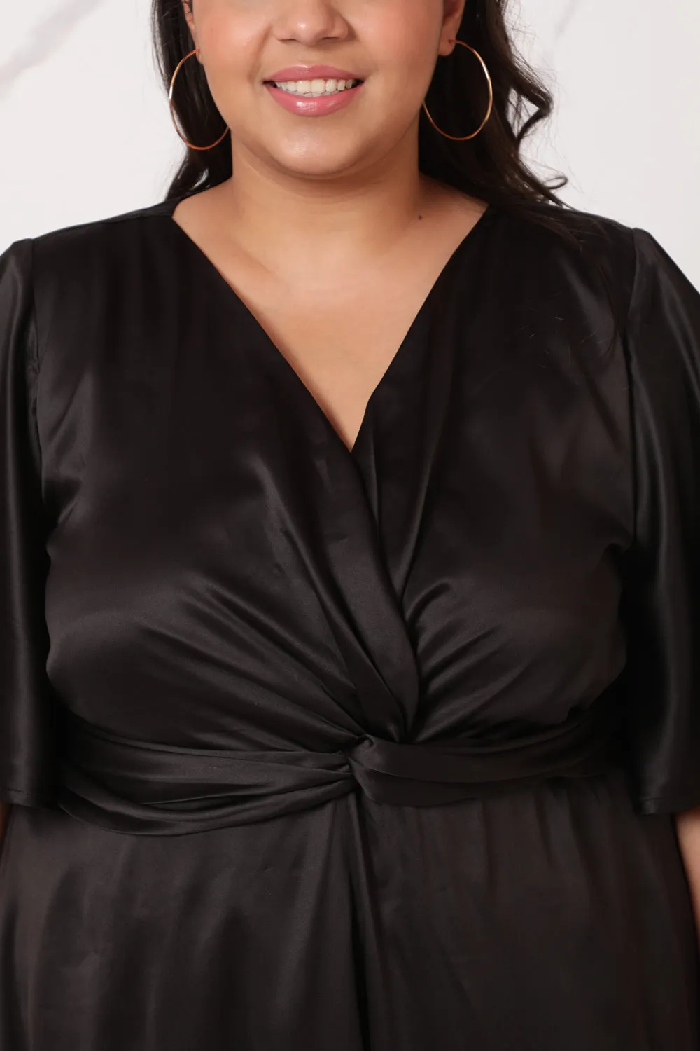 Black Satin Knot Dress