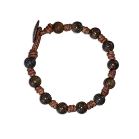 Bronzite gemstone Leather Bracelet