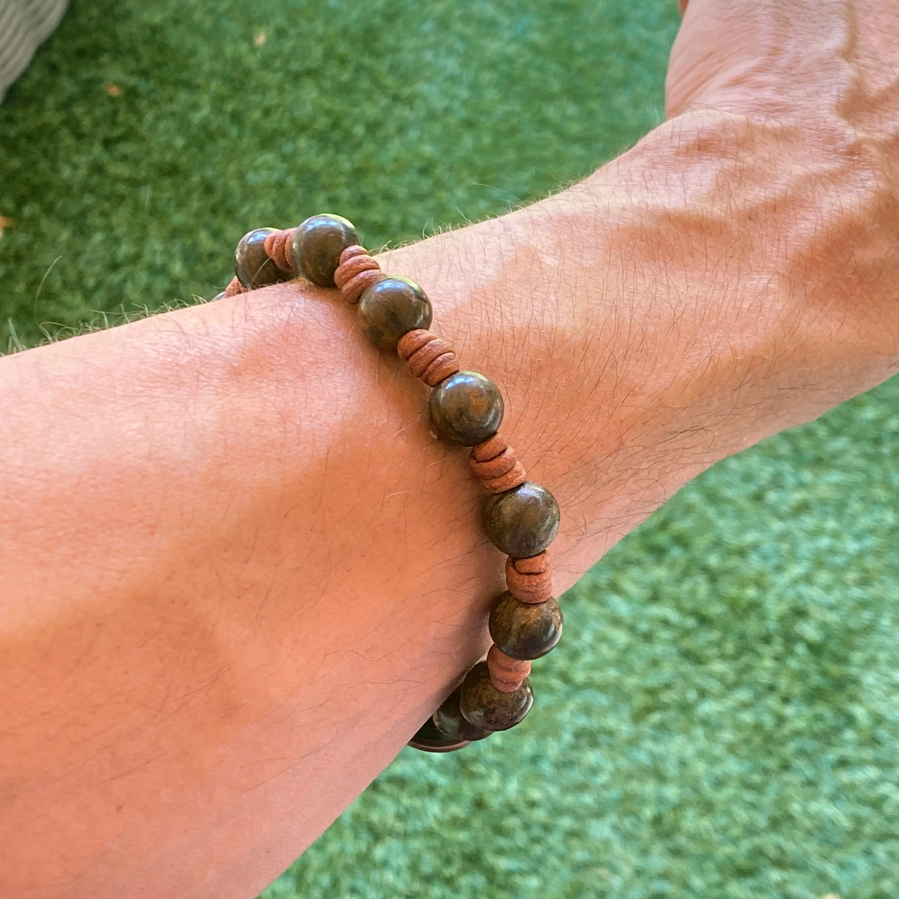 Bronzite gemstone Leather Bracelet