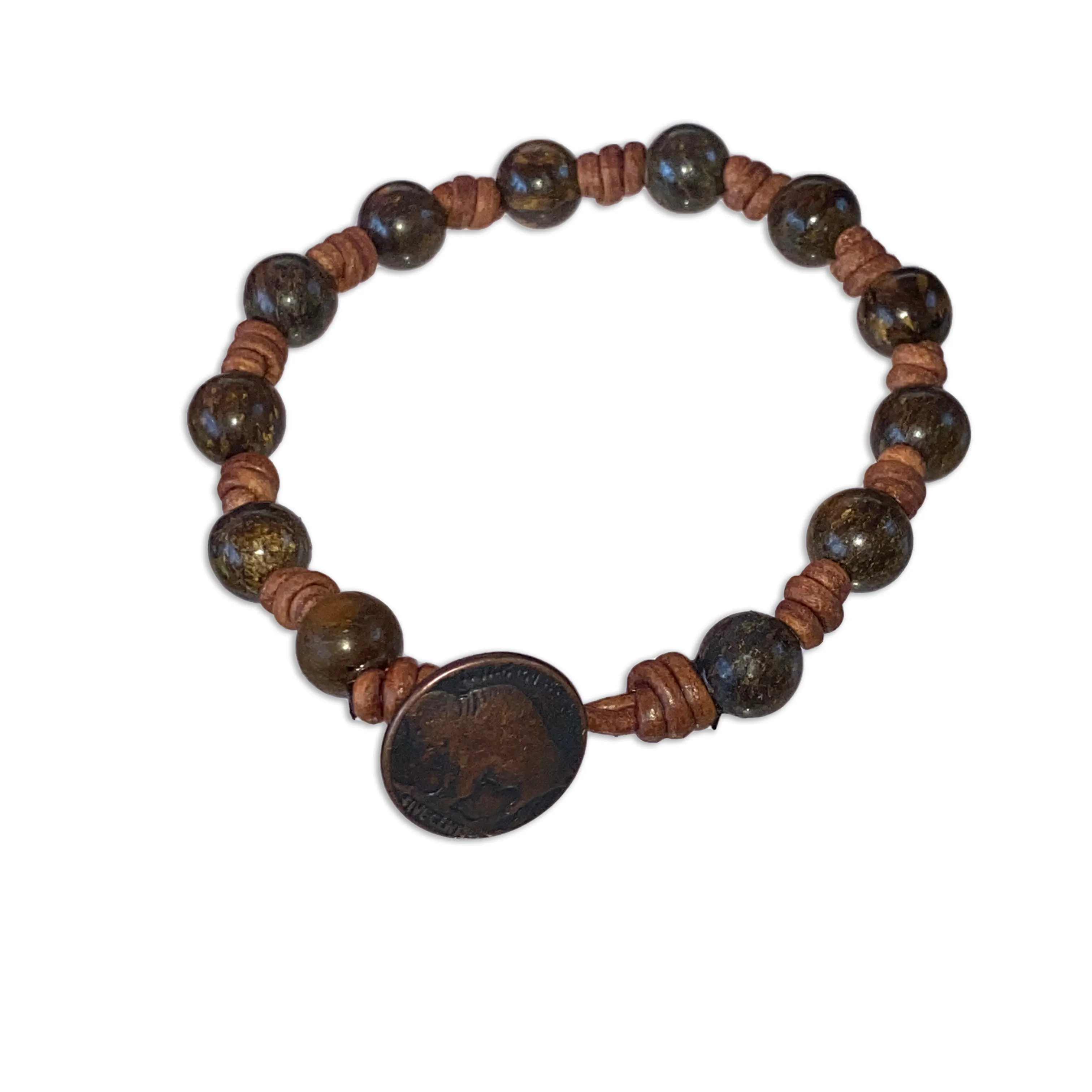 Bronzite gemstone Leather Bracelet