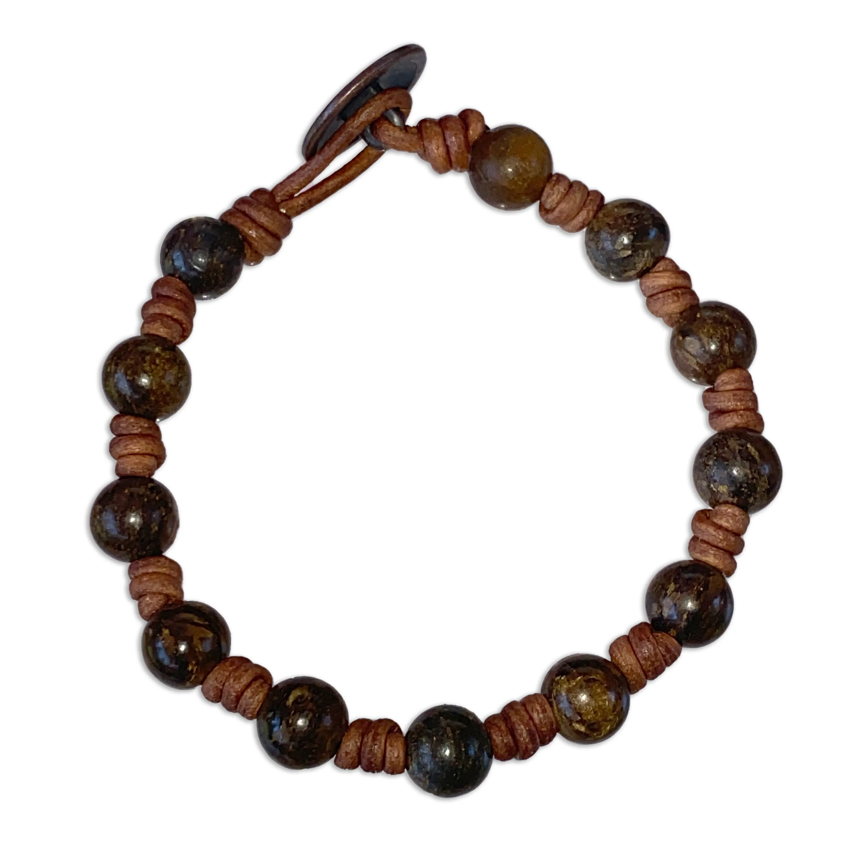 Bronzite gemstone Leather Bracelet