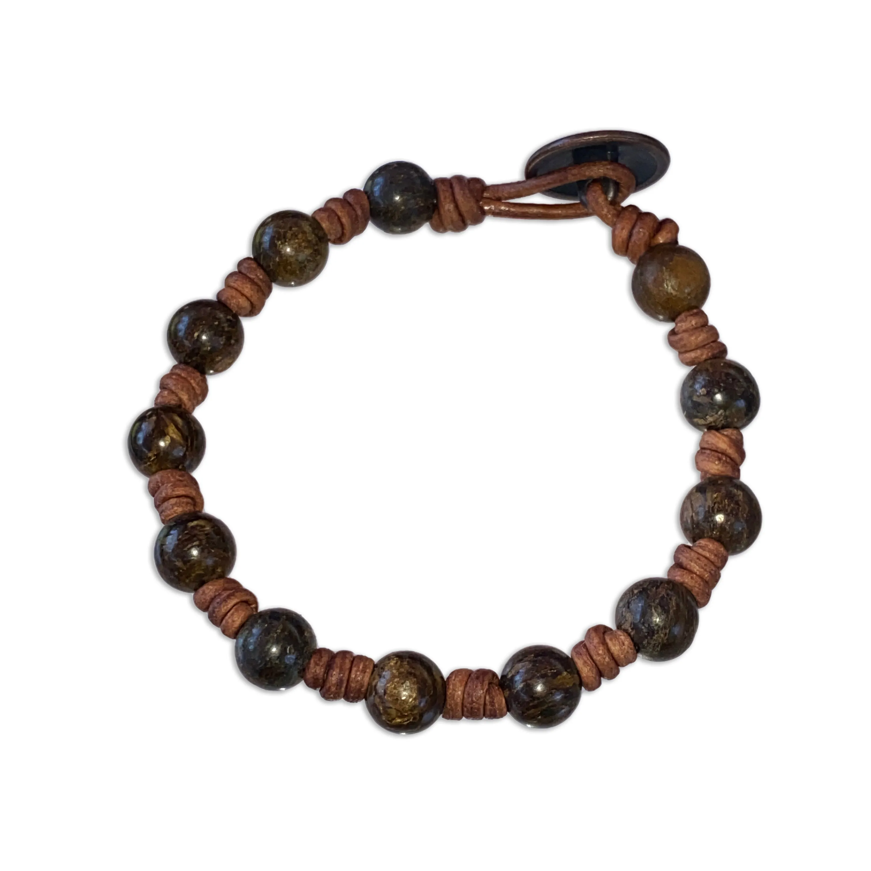 Bronzite gemstone Leather Bracelet