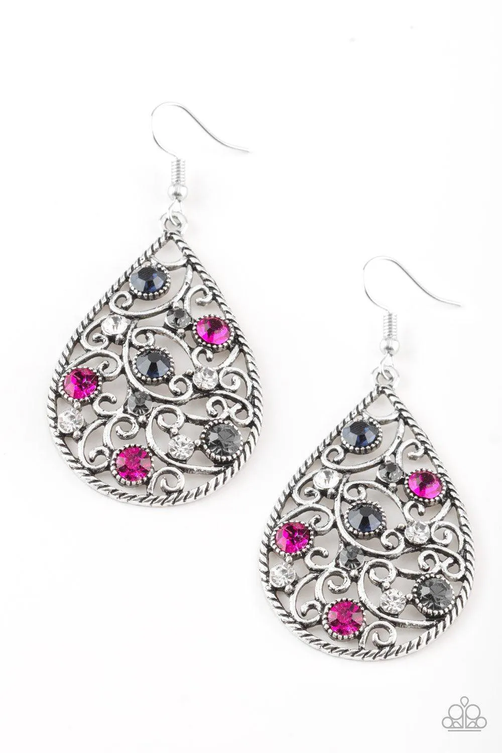 Certainly Courtier Multi - Pink, Blue and Green Gem Teardrop Earrings - Paparazzi Accessories