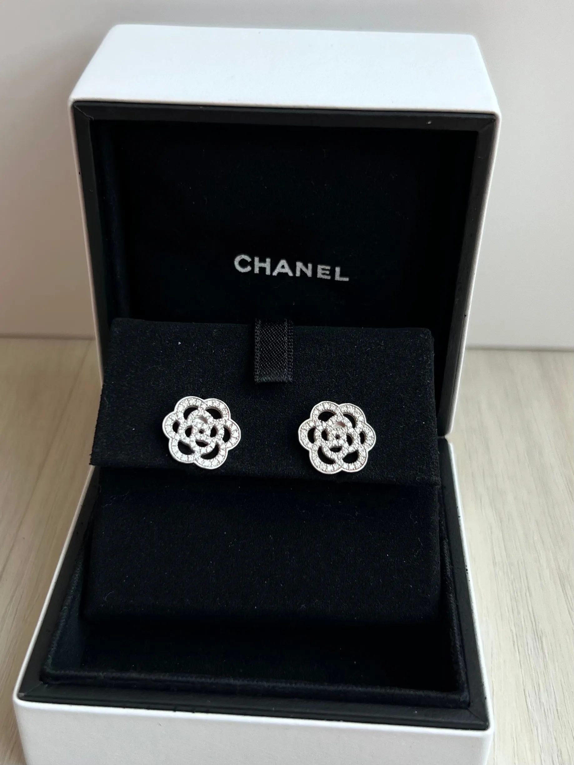 Chanel Camelia Ajoure Earrings