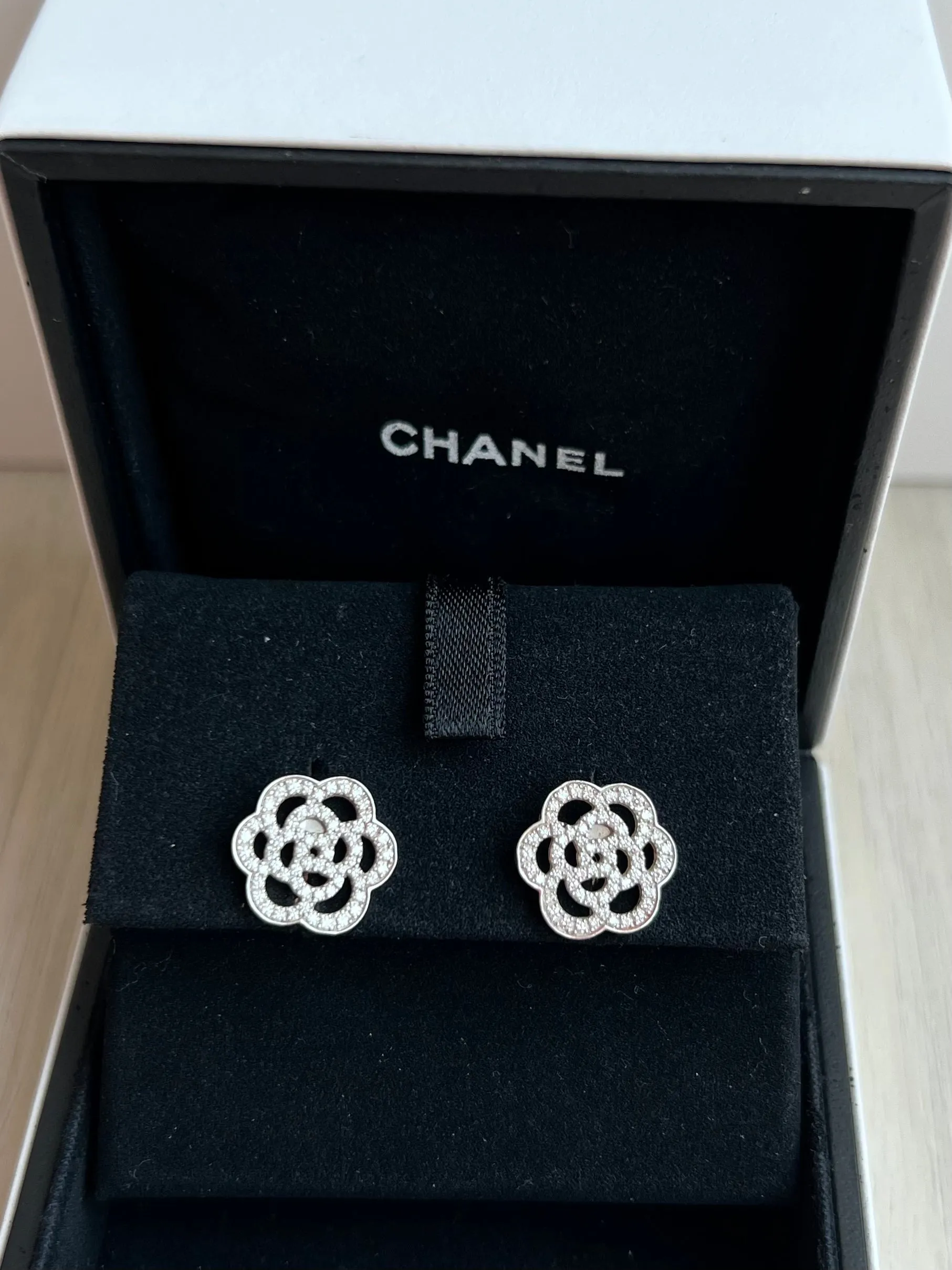 Chanel Camelia Ajoure Earrings