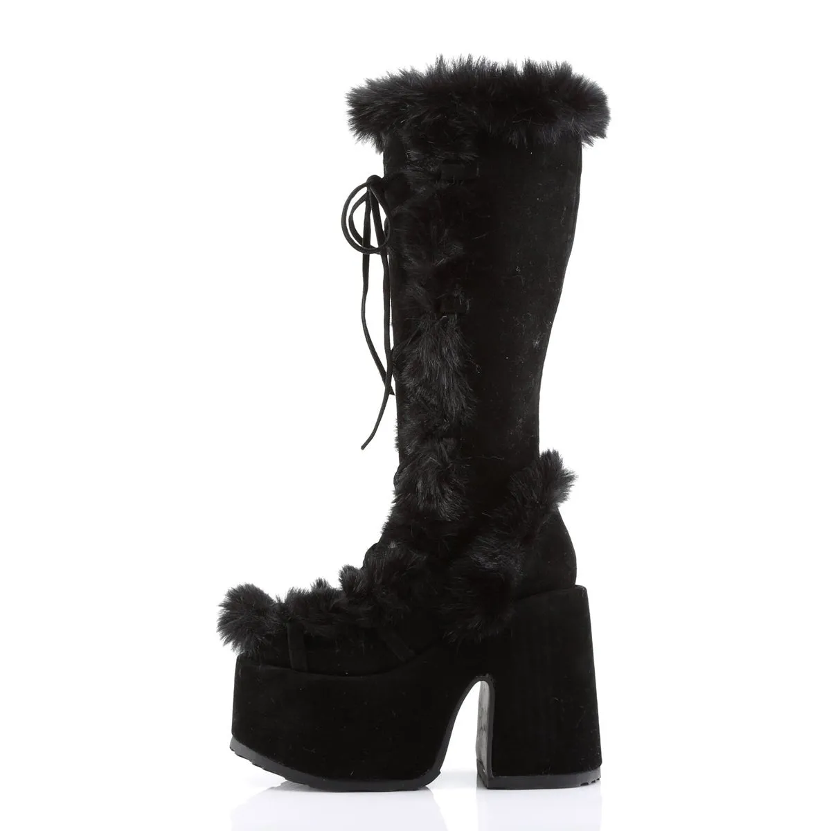 Demonia CAMEL-311 | Black Vegan Suede Knee High Boots