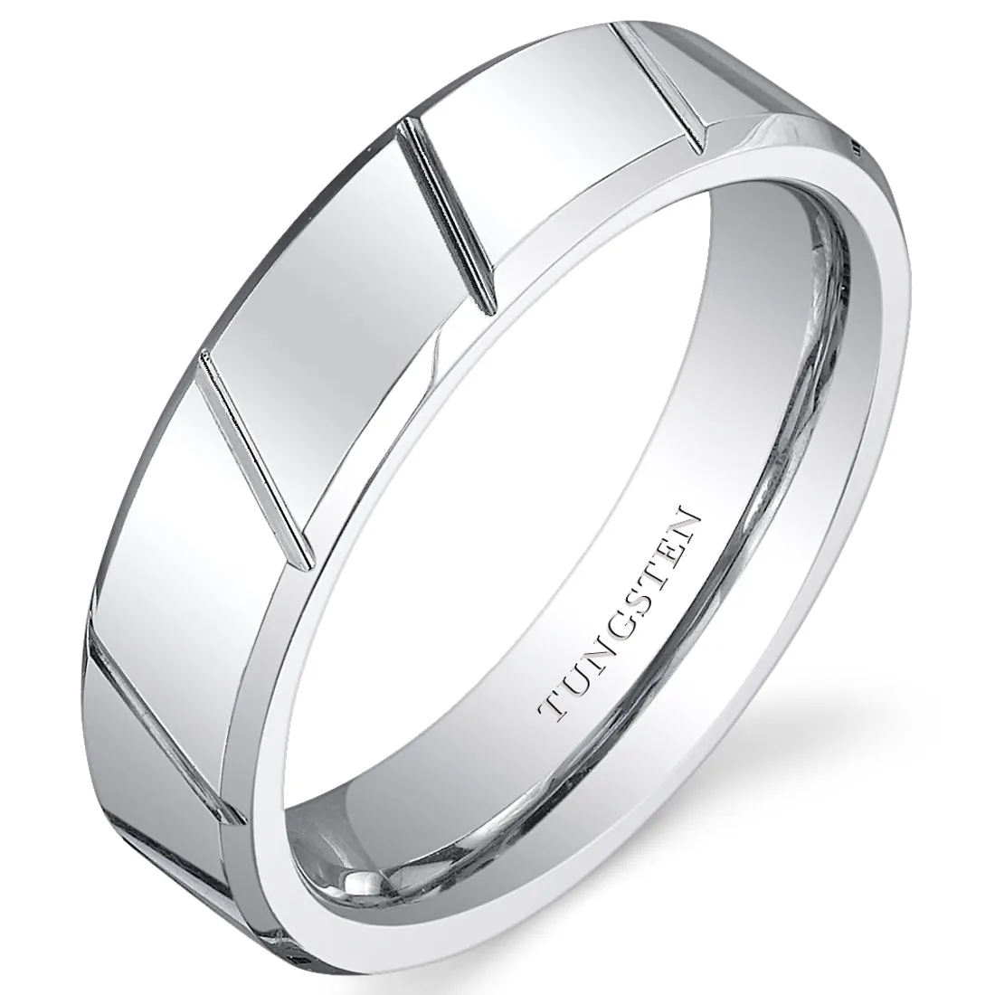 Diagonal Notches 6mm Unisex Tungsten Band Size 6.5