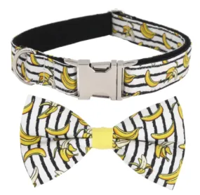 Dog Collar Banana Prints Set | Bow Tie, Collar, Leash