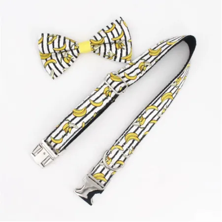 Dog Collar Banana Prints Set | Bow Tie, Collar, Leash