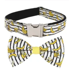 Dog Collar Banana Prints Set | Bow Tie, Collar, Leash