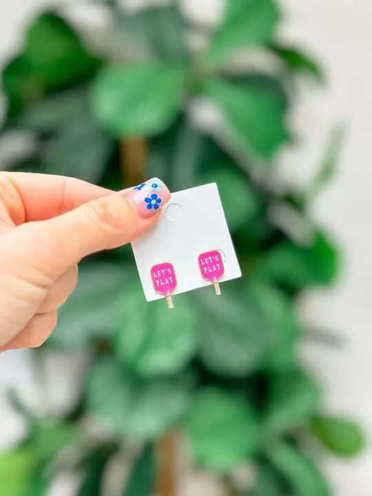 Enamel Hot Pink Pickleball Stud Earrings - 'Let's Play'