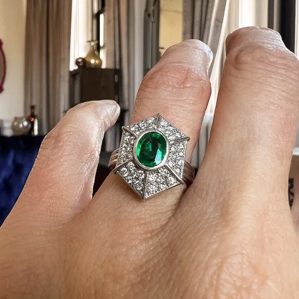 Estate Emerald & Diamond Ring, Oval 0.80ct.