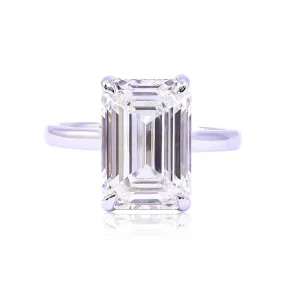 ESTATE PLATINUM 6.19CT EMERALD CUT DIAMOND SOLITAIRE HIDDEN HALO ENGAGEMENT RING