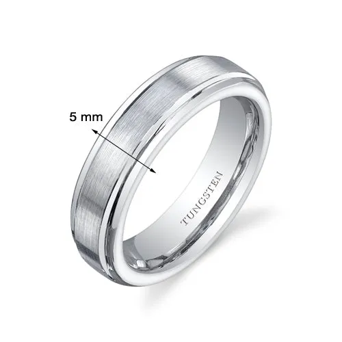 Flat Edge Brushed Finish 5mm Womens Tungsten Band Size 7.5