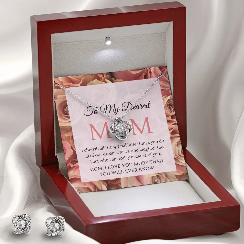 For Mom Gift, I Love You More Than You Will Ever Know CZ Pendant Necklace and Earrings Set For Mother's Day