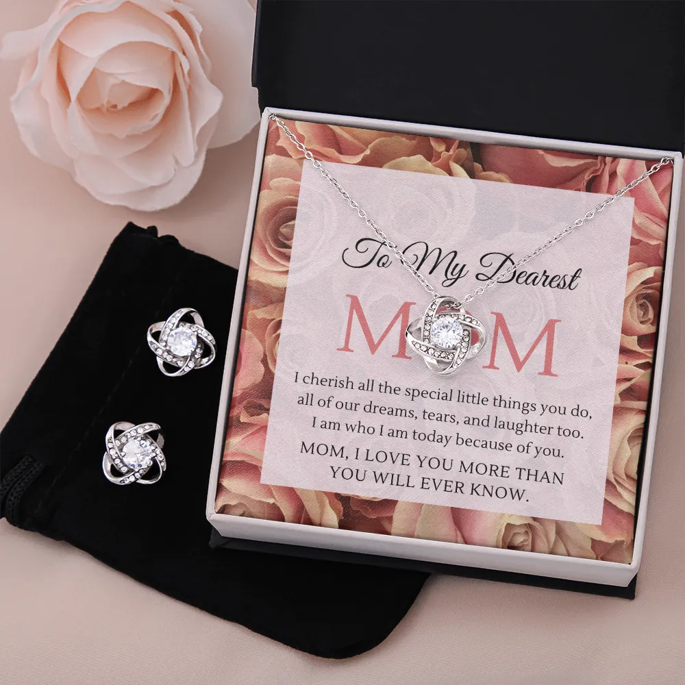 For Mom Gift, I Love You More Than You Will Ever Know CZ Pendant Necklace and Earrings Set For Mother's Day