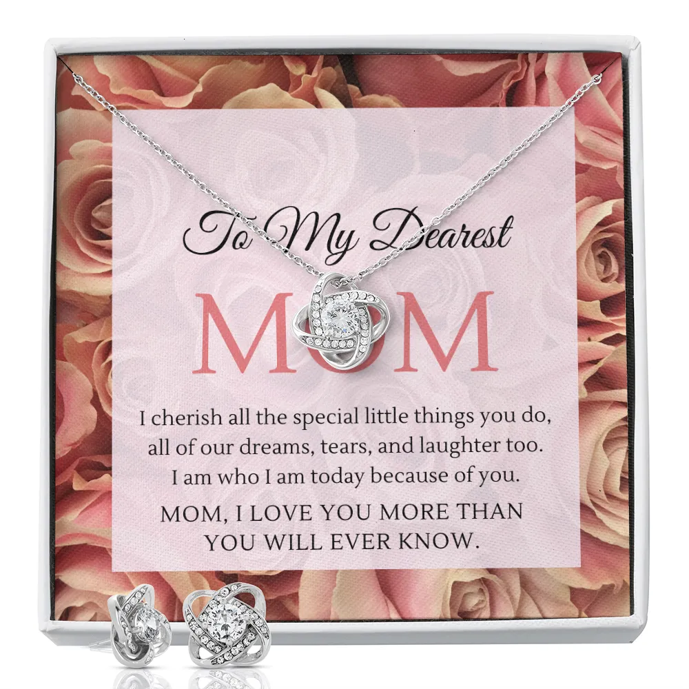 For Mom Gift, I Love You More Than You Will Ever Know CZ Pendant Necklace and Earrings Set For Mother's Day