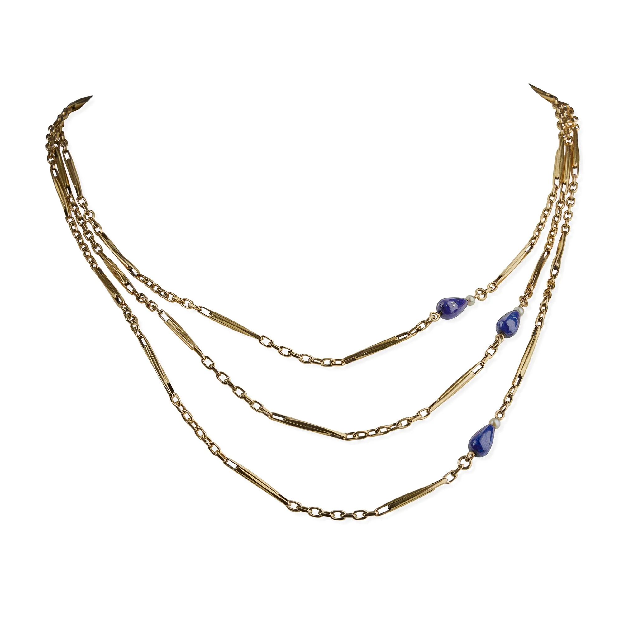 French 18K Gold and Lapis Lazuli Longchain Necklace