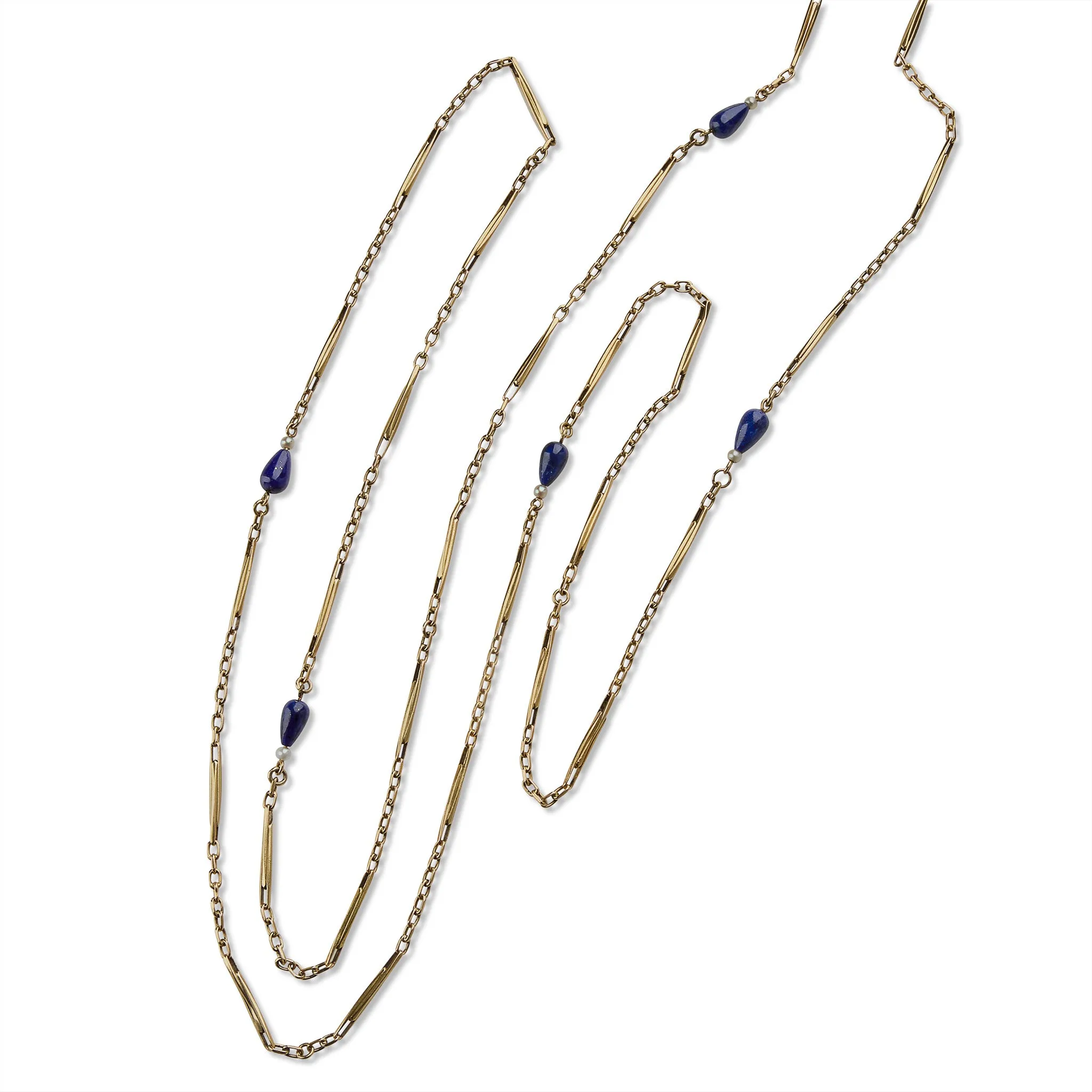 French 18K Gold and Lapis Lazuli Longchain Necklace