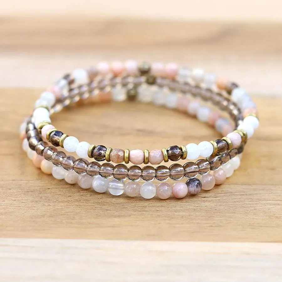 Intuition Moonstone & Smoky Stone Quartz Dainty Bracelet Set