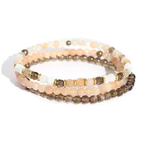 Intuition Moonstone & Smoky Stone Quartz Dainty Bracelet Set